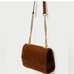 Zara Women Cognac brown suede bag